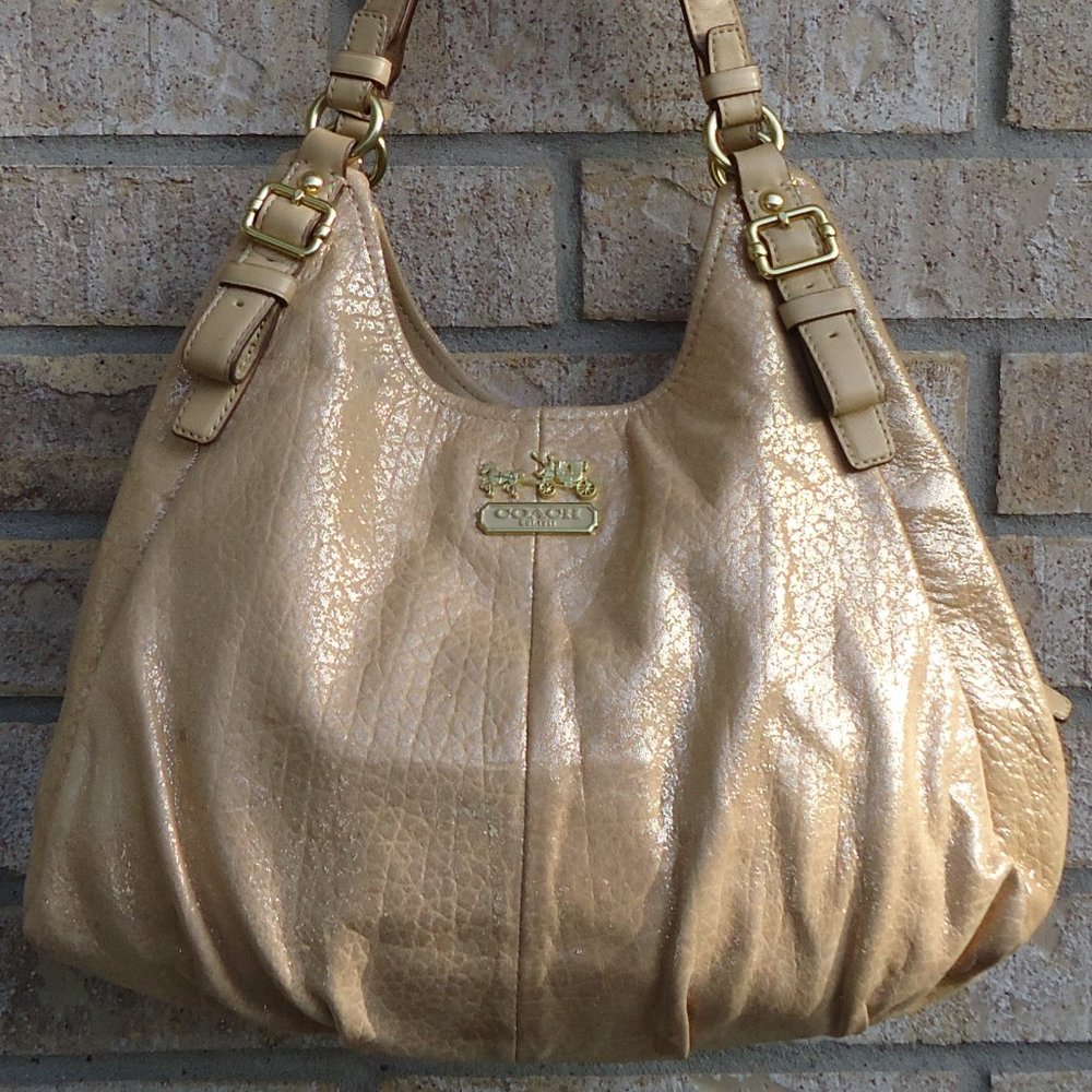 Coach Madison Shimmery Leather Satchel Purse.
